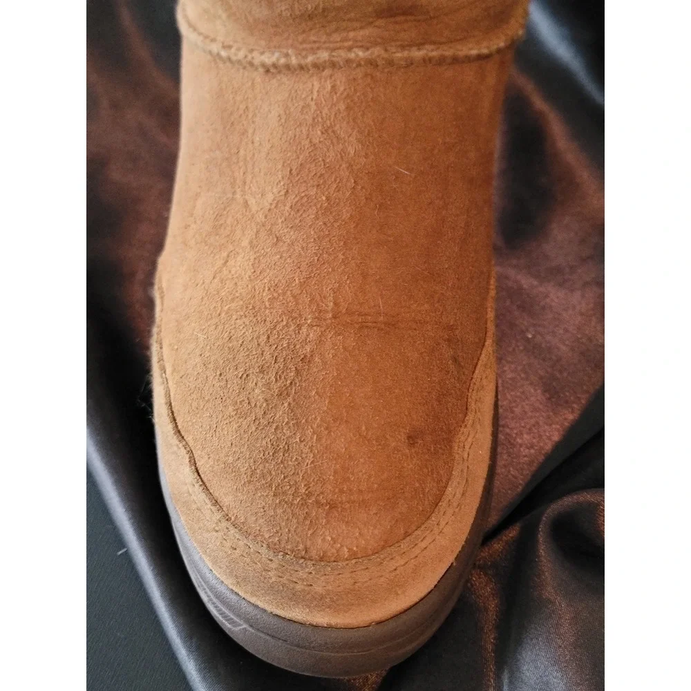 UGG Australia Classic Short Chestnut Suede Sheepskin Boots Brown Women Lug Sole